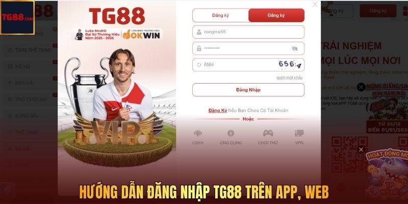 Hướng dẫn đăng nhập TG88 trên app, web